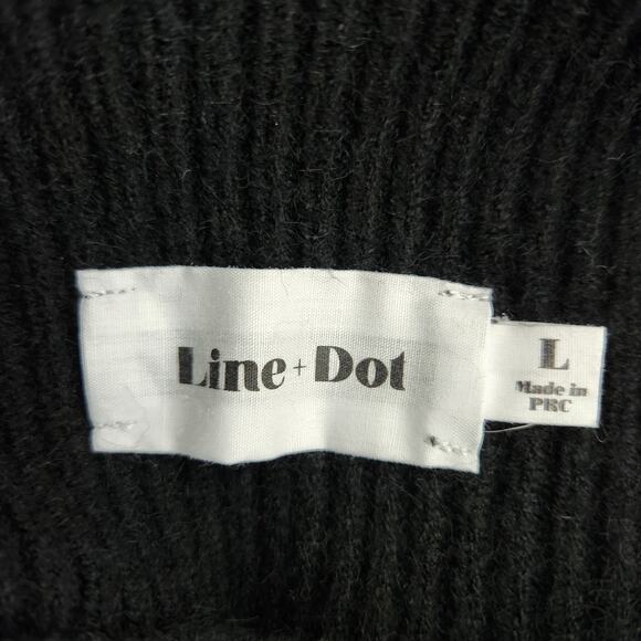 Line & Dot Rib Knit Sweater – Black Balloon Sleeve Mock Turtleneck Size Large - Picture 4 of 8